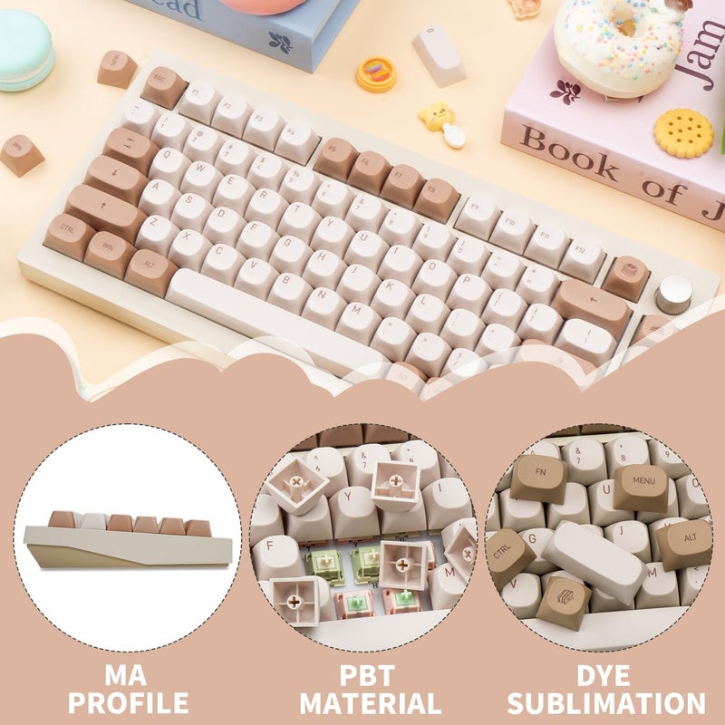 TIMSEKER 119 Keys Retro Minimalist Brown and Grey Keycaps, Custom MA Profile PBT Dye Sub Keycaps for ANSI Layout Cherry Mx Mechanical Keyboard (Only Keycap) - Image 3